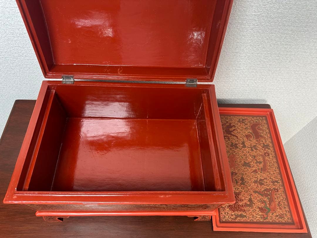 ミャンマー アンティーク 漆器 蒟醤 キンマ 細密画 入れ子 収納箱※31※