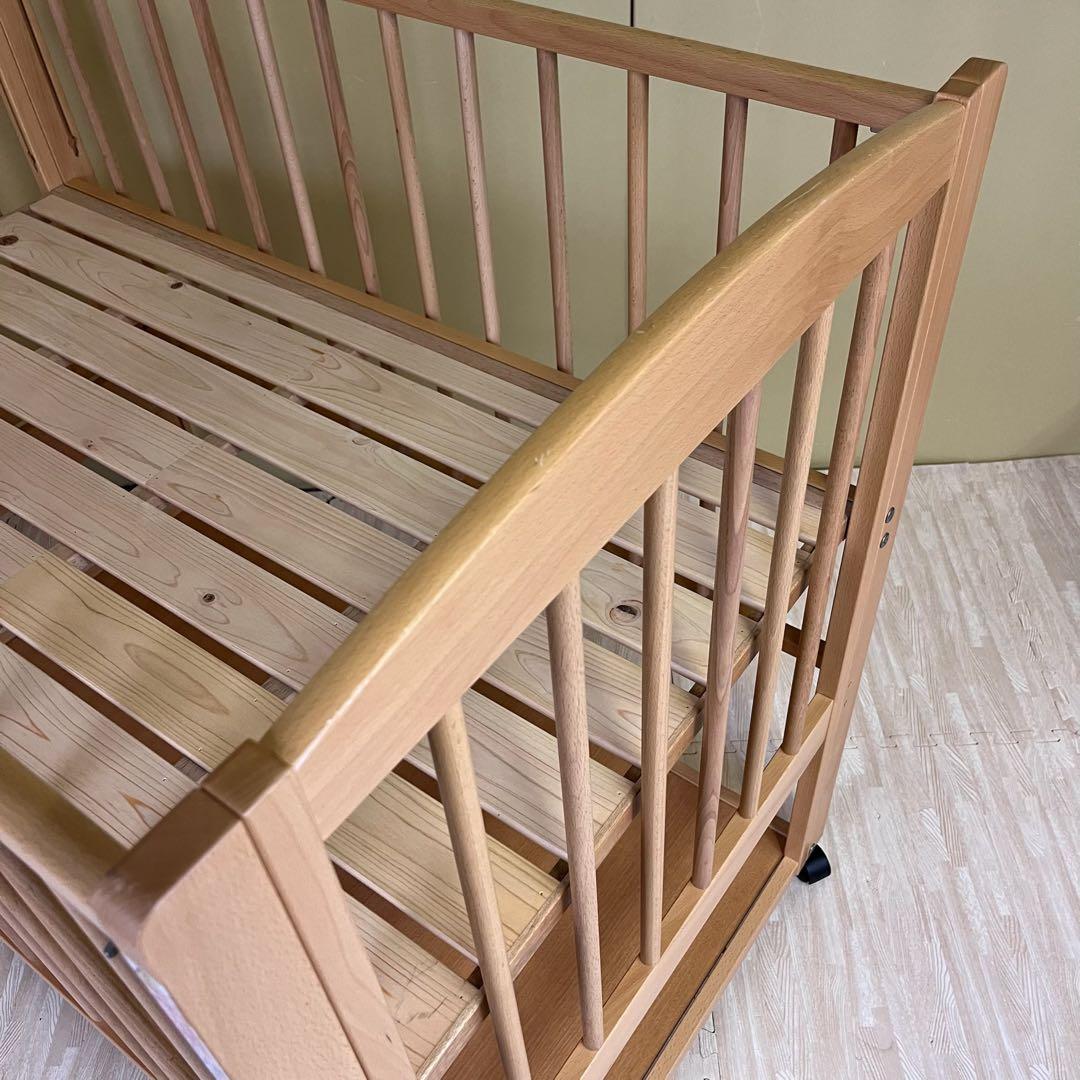 ☆除菌清掃済☆　超美品　日本製　サワベビー　ハイタイプ　すのこ床板　3面スライド