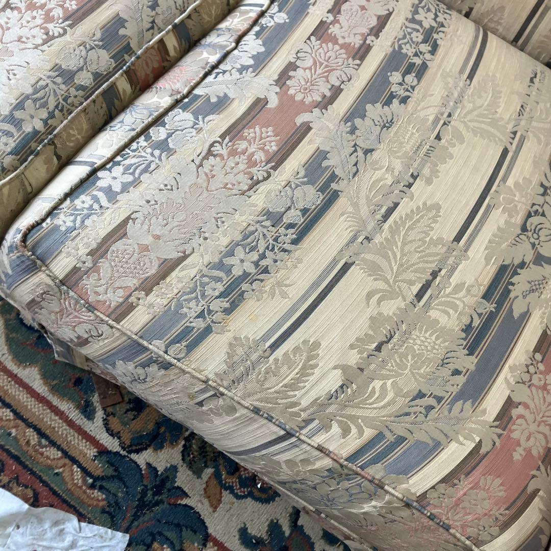 昭和レトロ コスガ家具 古家具 花柄ストライプ 三人掛けソファー アームチェア