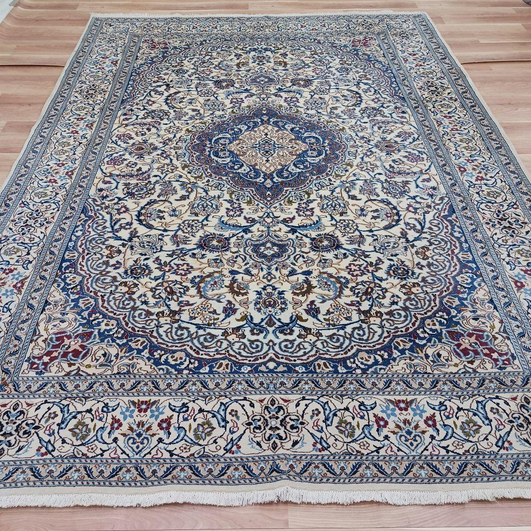 Y3176 高級ペルシャ絨毯 イラン ナイン産 ウール 手織り 大判 3m越え