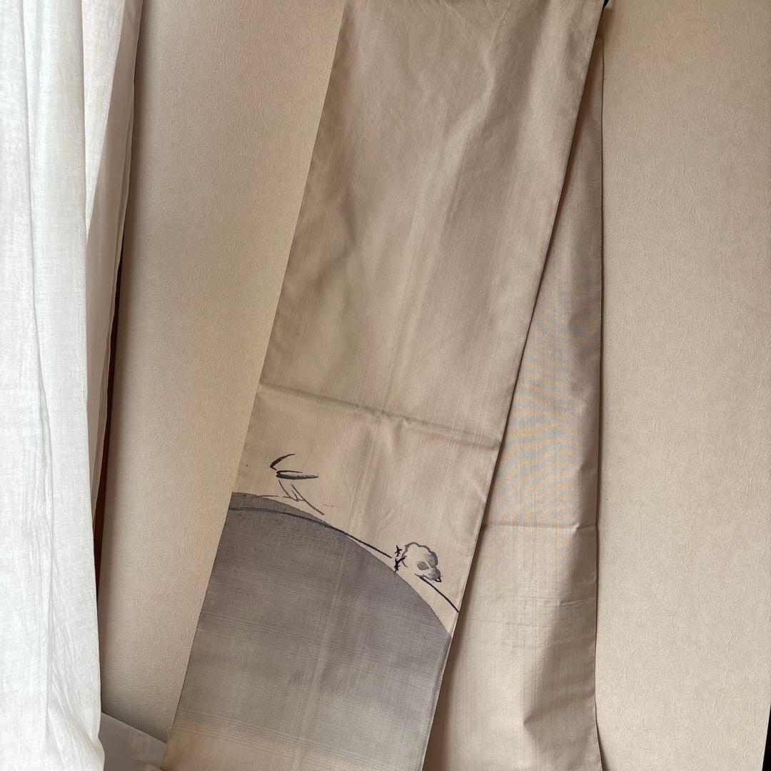 可愛いすずめ絵　織物のアート　紬袋帯　作家物