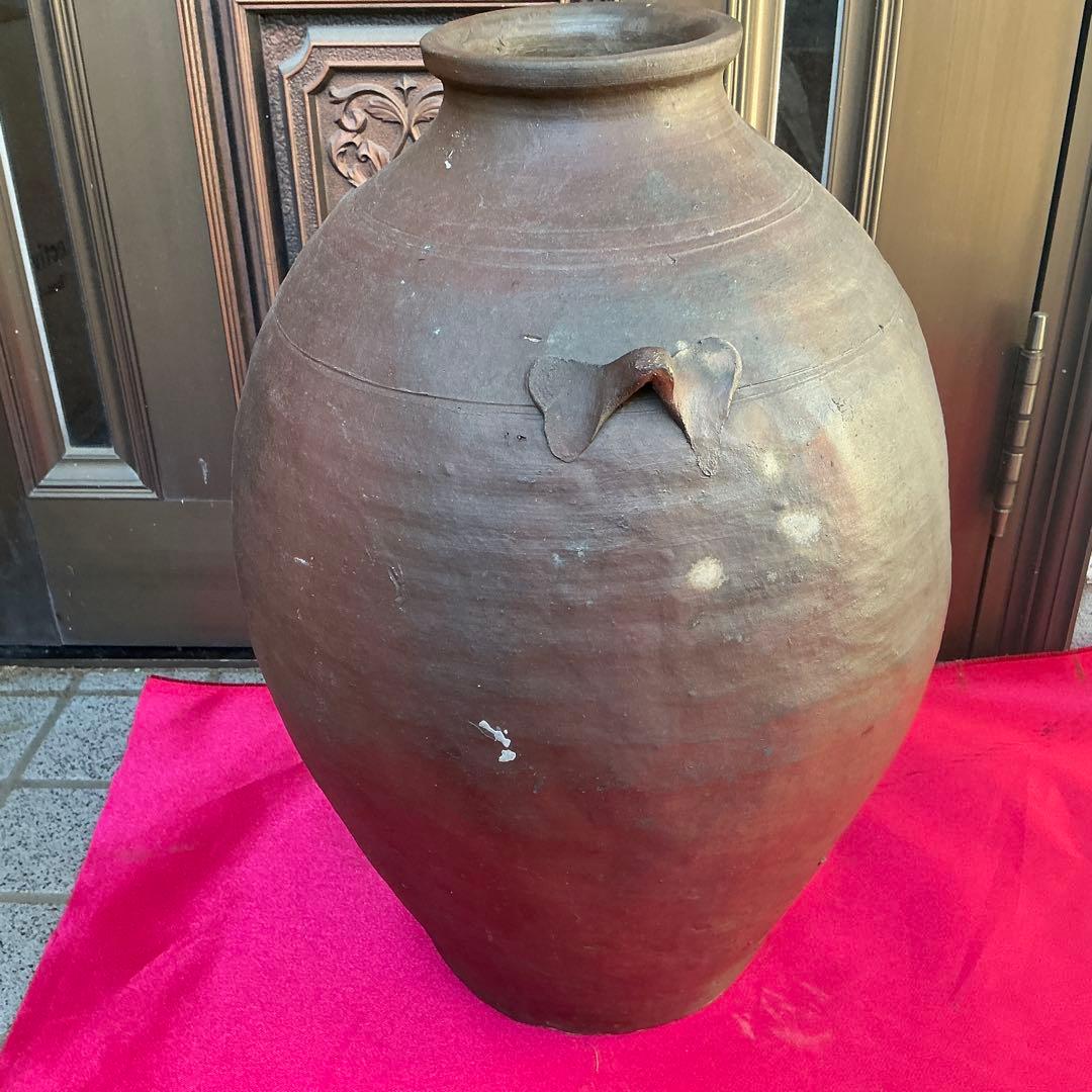 備前焼　茶色　陶器製　花瓶　備前窯　『中壺』　耳有り