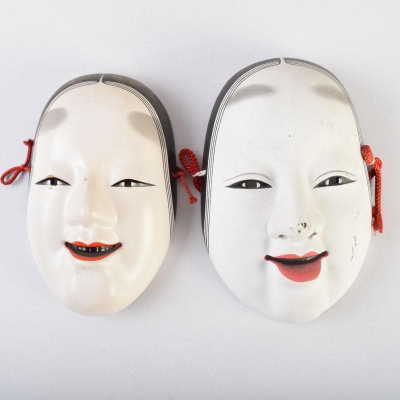 安達静岳作　能面　能楽　雅楽　陶器製　小面　お面　2点　N　9082A