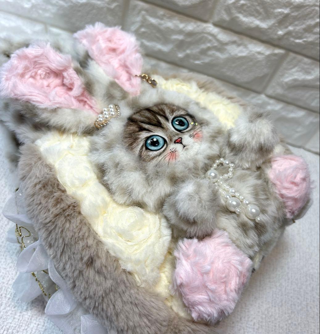 黒*こ様 コヤンイサムチョン　ハンドメイド　フリルファーバッグ　ベージュヒョウ柄
