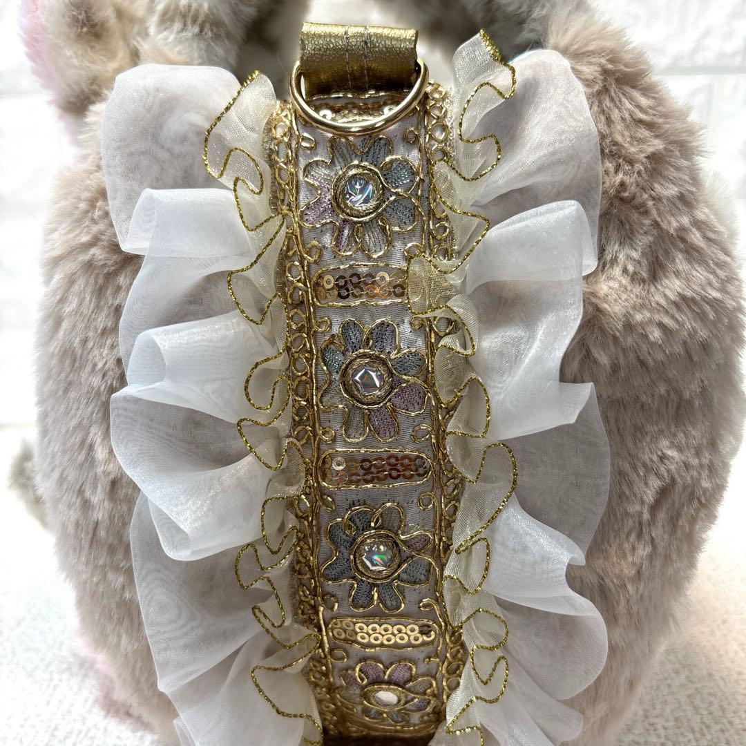 黒*こ様 コヤンイサムチョン　ハンドメイド　フリルファーバッグ　ベージュヒョウ柄