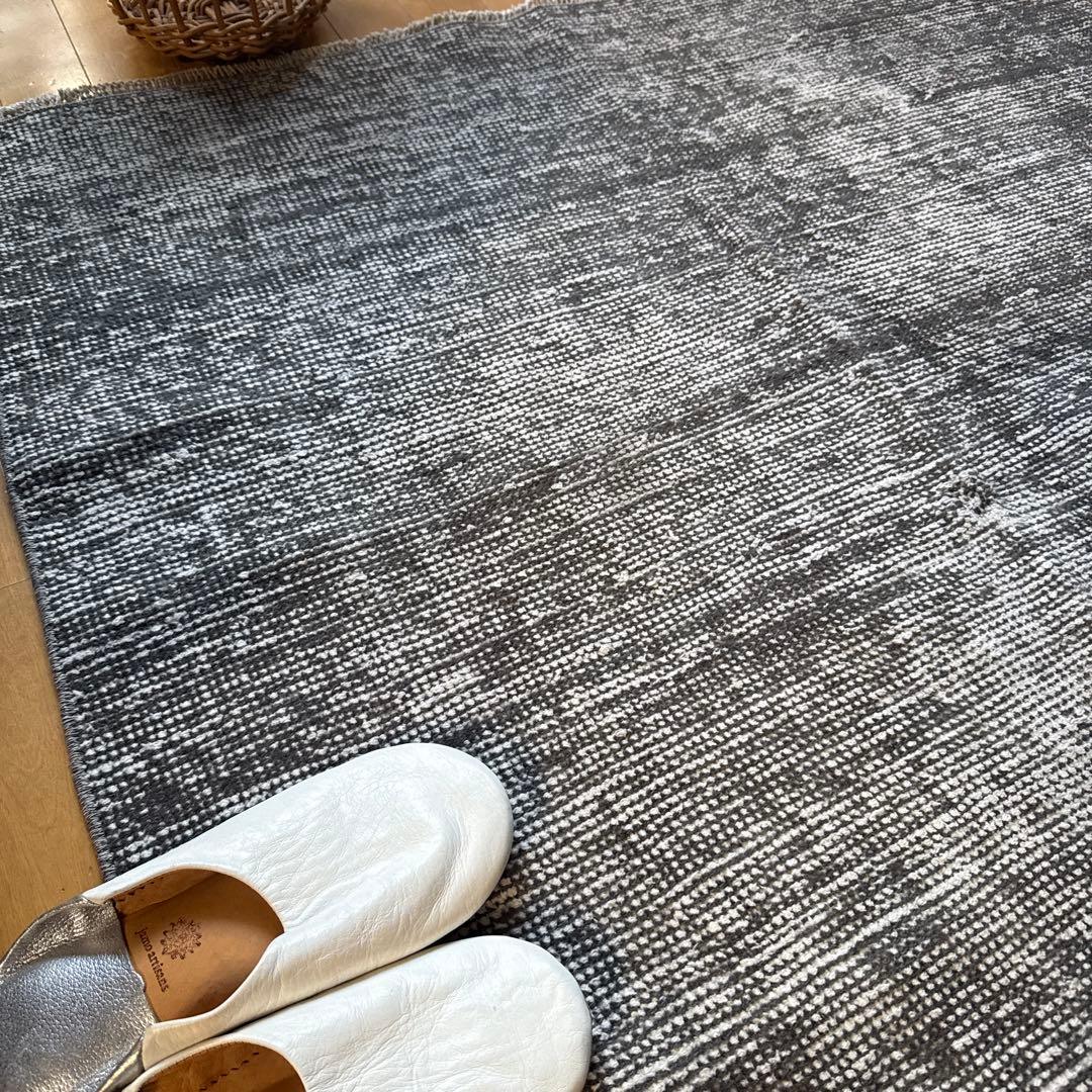 111×182 グレイワンカラーラグ　擦れシャビーシック　トルコヴィンテージラグ