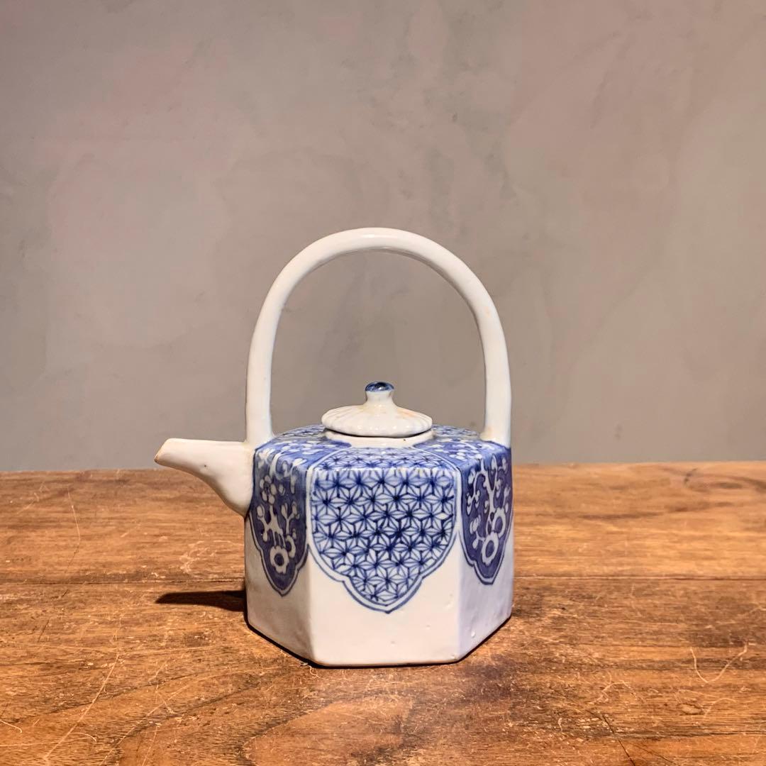 平戸焼 染付 面取 六角 水注 酒次 古美術 古道具 アンティーク 煎茶道具