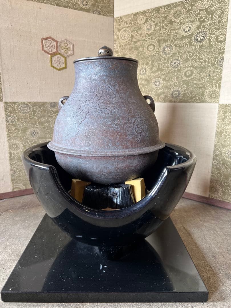 鶴首釜　釜師　藤兵衛　風炉型電熱器セット　茶道具　茶釜