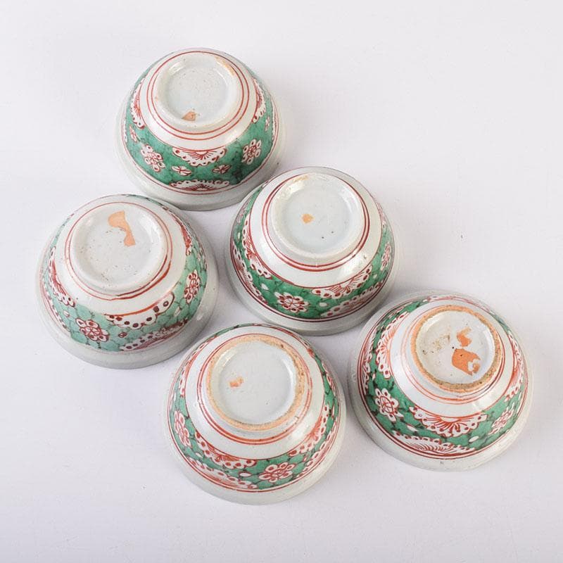 中国　南京赤絵　梅文　煎茶碗　五客　時代箱　V　R9030