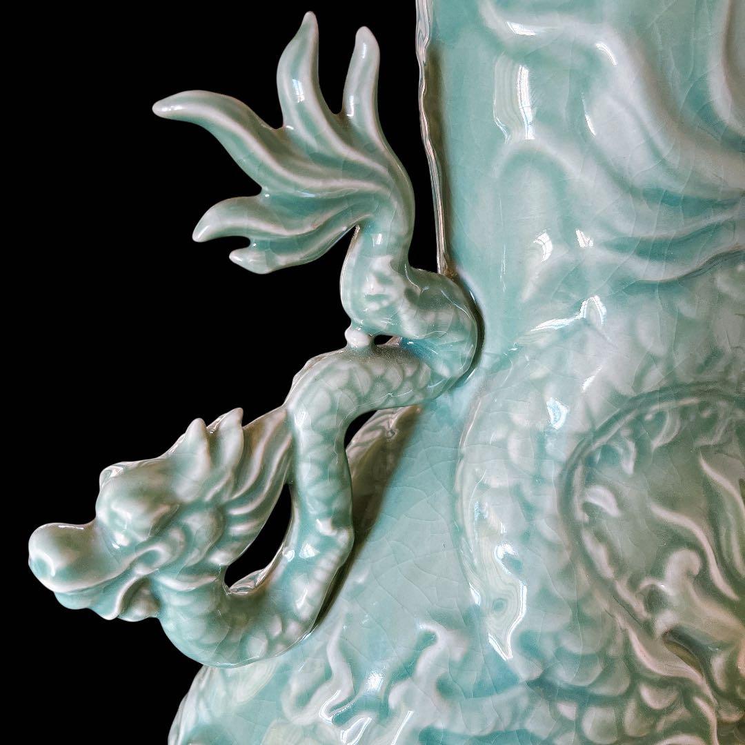 龍図 青磁 大花瓶　花器　花瓶　壷　青瓷 古美術 骨董品