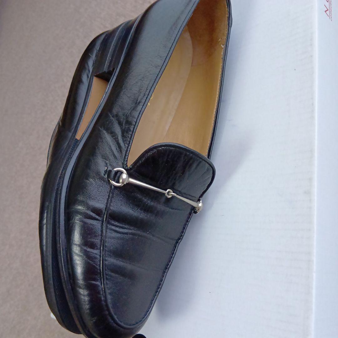 GUCCI ブラックレザー ローファー シルバーホースビット23.5cm