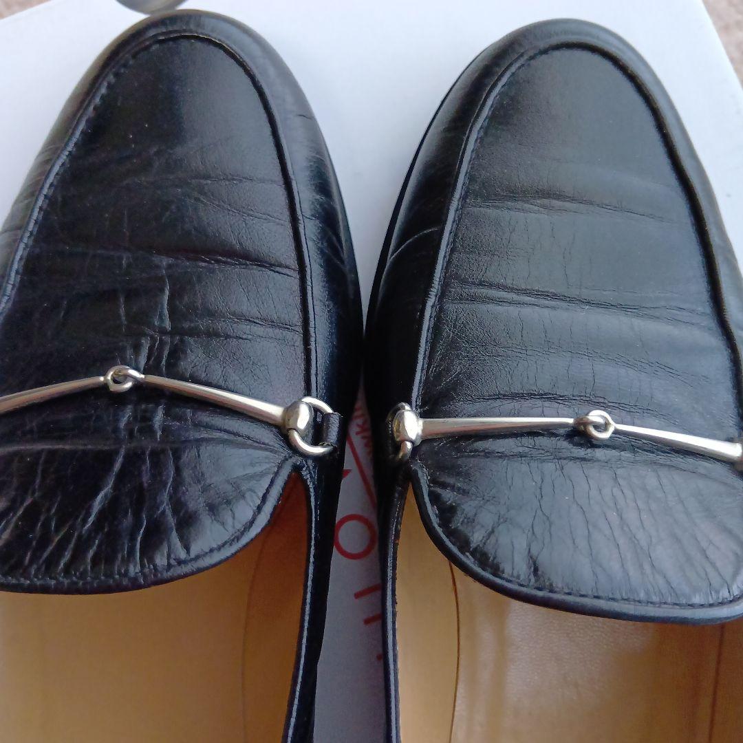 GUCCI ブラックレザー ローファー シルバーホースビット23.5cm