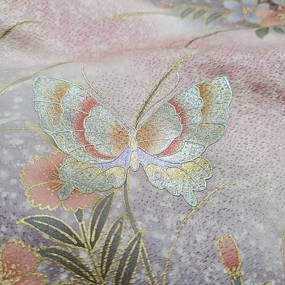 LULU52 着物 正絹 振袖 ピンク 花柄 蝶々