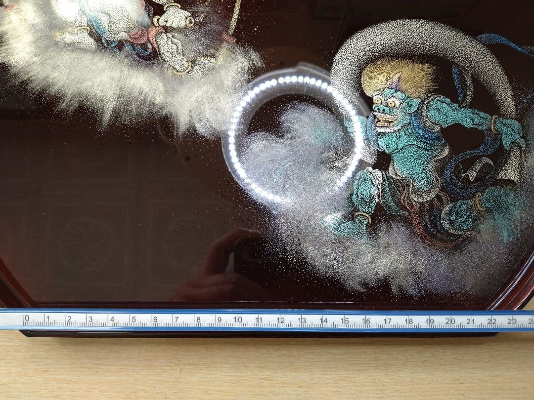 輪島塗沈金「風神雷神」半月盆