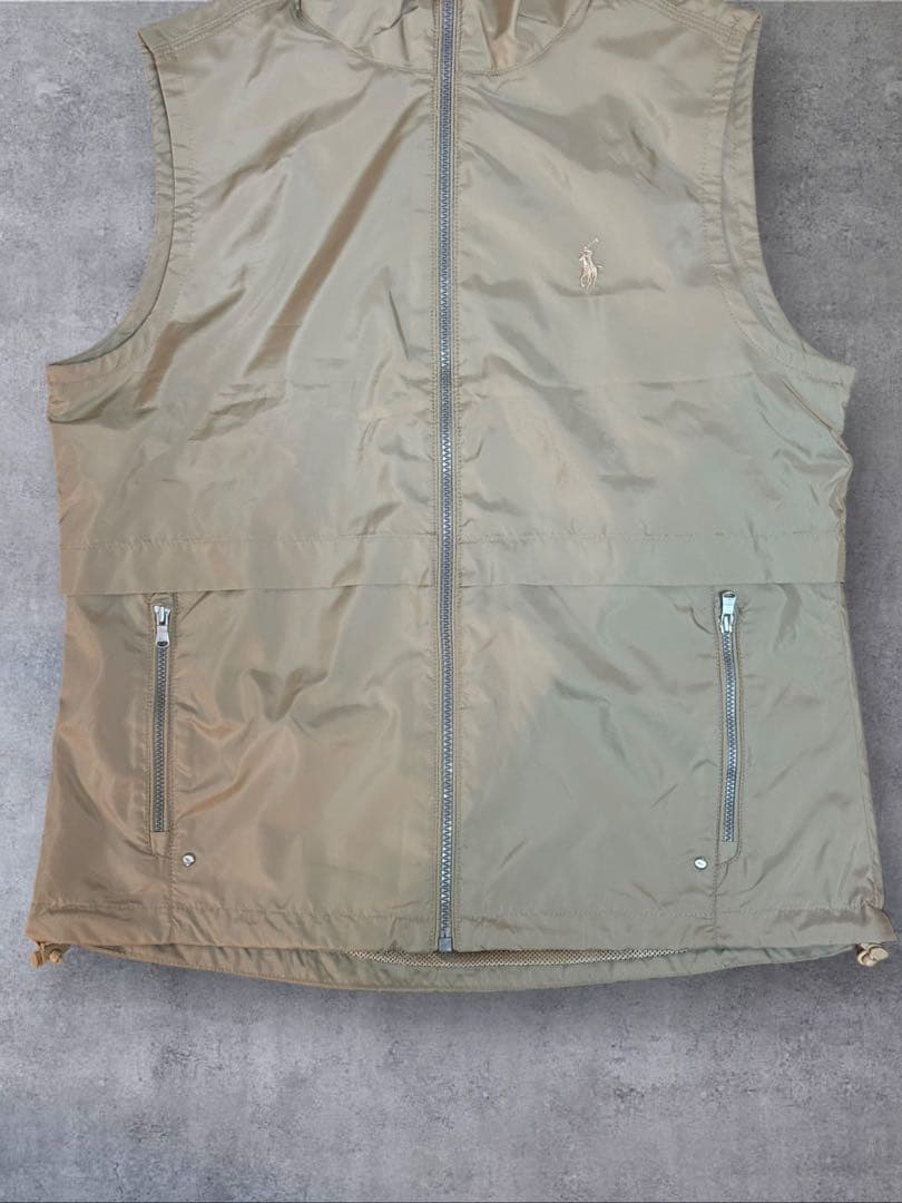 【新品】Polo Golf 刺繍 ナイロンジップベスト ベージュ ポロゴルフ M
