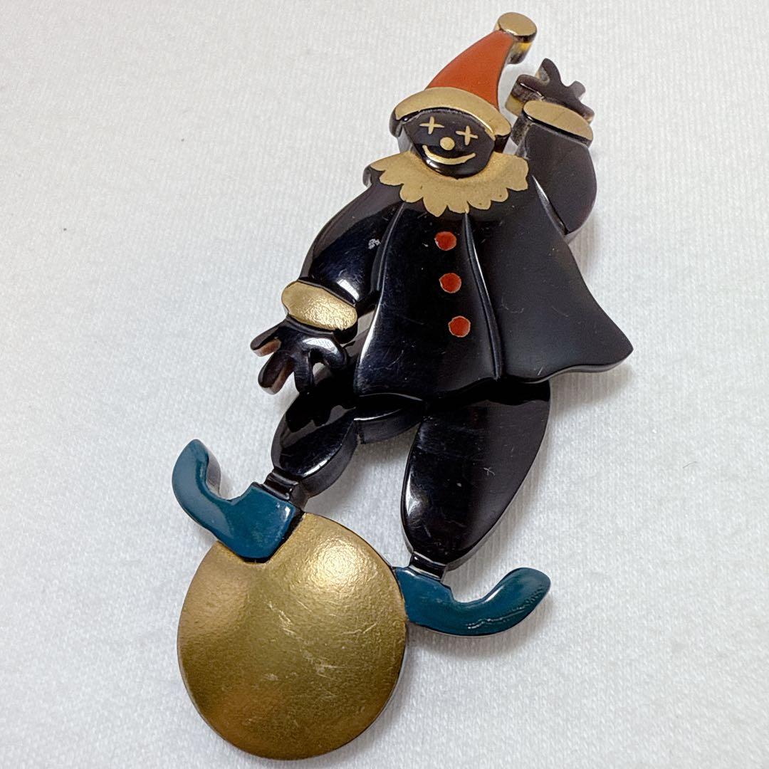 本べっ甲 鼈甲 ピエロモチーフ 揺れる スイング ブローチ ペンダント