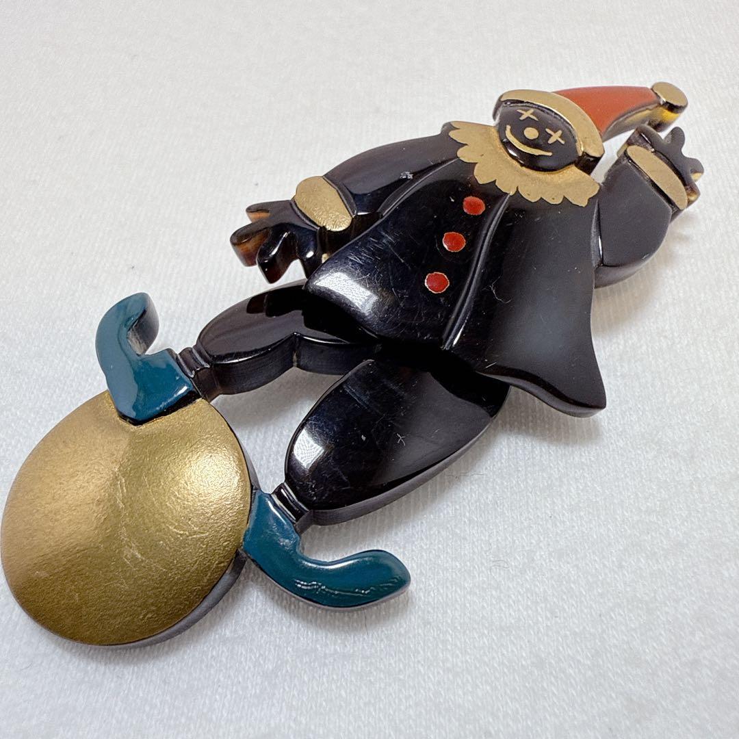 本べっ甲 鼈甲 ピエロモチーフ 揺れる スイング ブローチ ペンダント