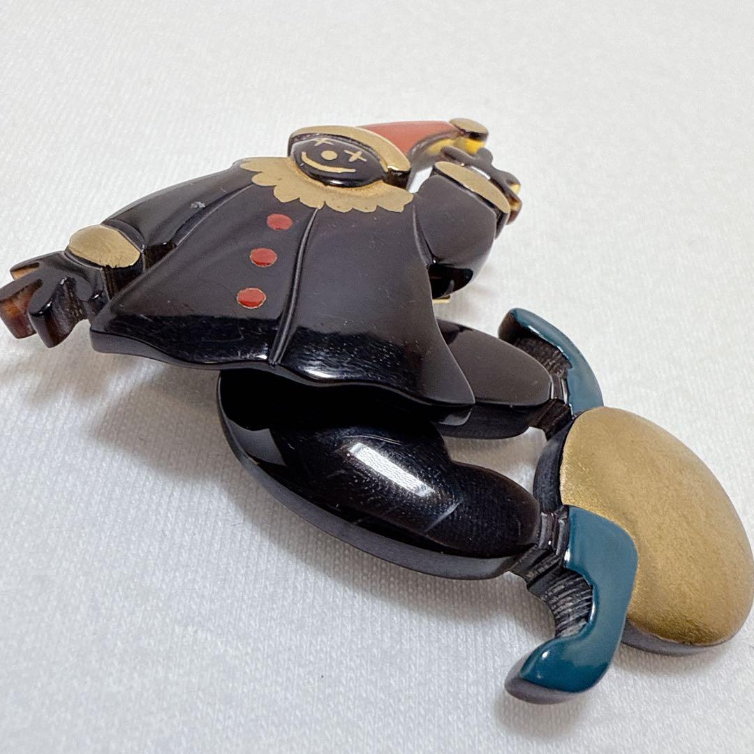 本べっ甲 鼈甲 ピエロモチーフ 揺れる スイング ブローチ ペンダント