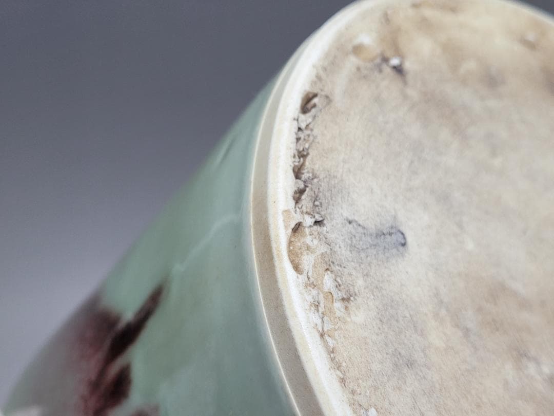 青釉 辰砂 窯変 大型筆筒 宋元時代 幅約16.4cm