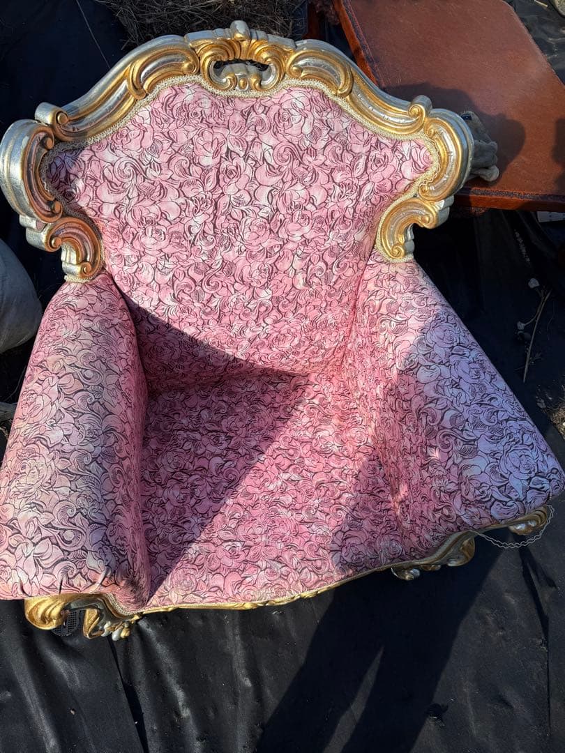 引取　イタリア製 PEGASO ロココ調 アームチェア 玉座風 金銀装飾 1P