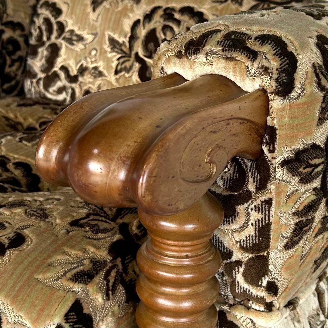 ✦喫茶店レトロ✦花柄モケット ソファ 木製アーム 昭和ヴィンテージ 金華山