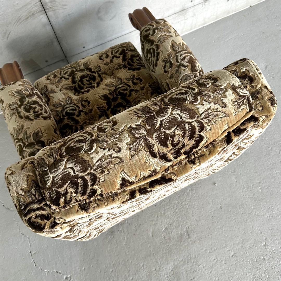 ✦喫茶店レトロ✦花柄モケット ソファ 木製アーム 昭和ヴィンテージ 金華山