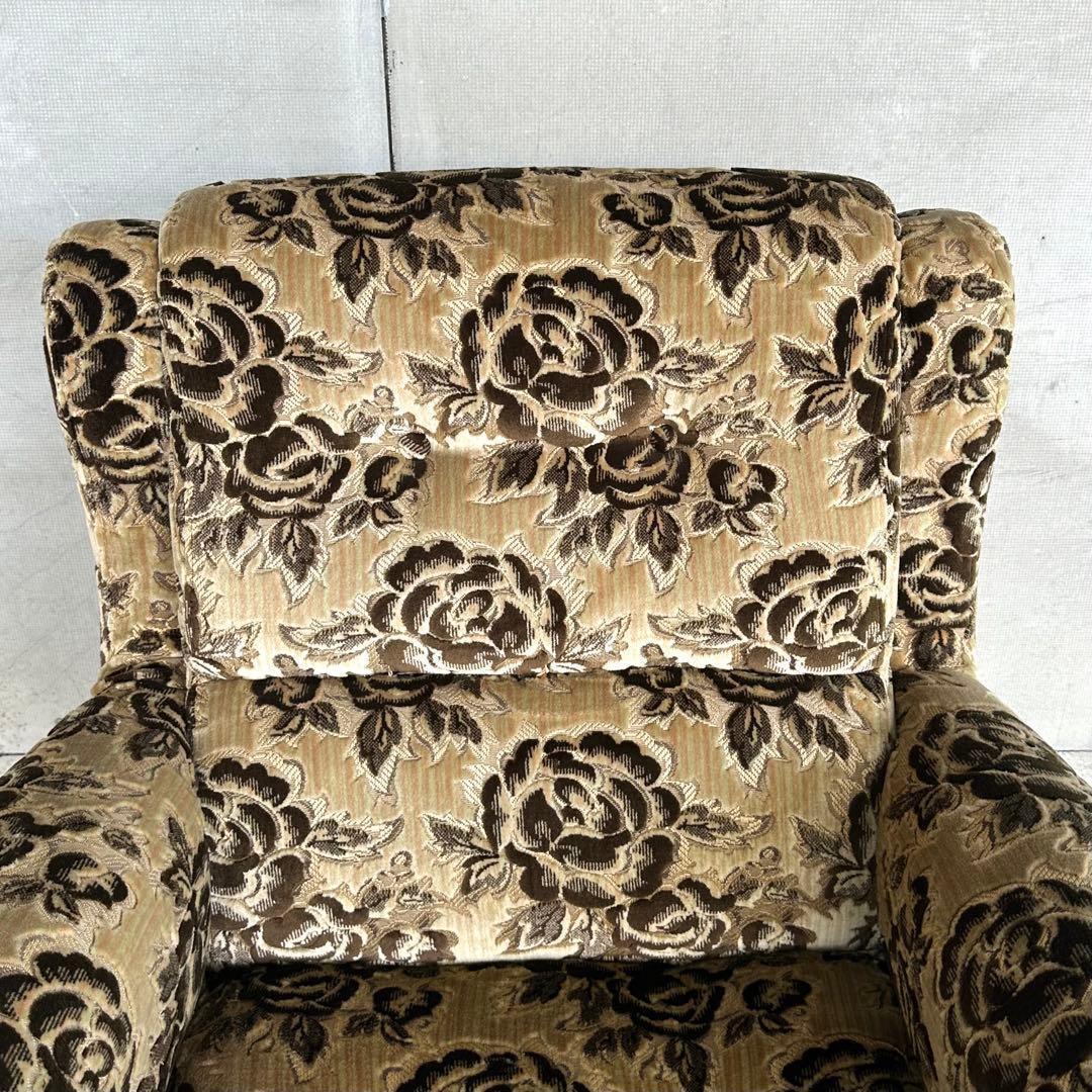 ✦喫茶店レトロ✦花柄モケット ソファ 木製アーム 昭和ヴィンテージ 金華山