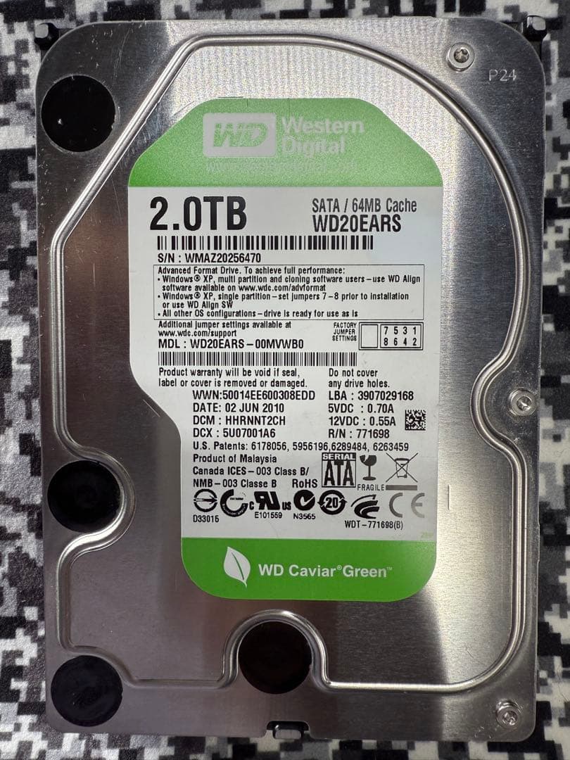 WD HDD 3台（1.５TB、2.0TB、2.0TB）+ アルミ生ケース