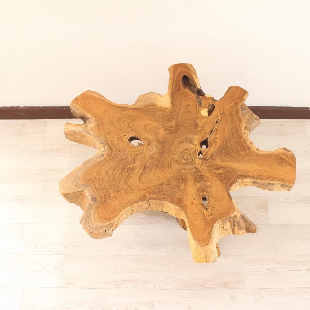 在庫処分 １点もの 木製 テーブル チーク材 天然木 一枚板 切り株 根 B-7