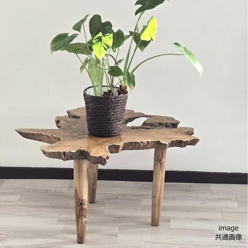 在庫処分 １点もの 木製 テーブル チーク材 天然木 一枚板 切り株 根 B-7