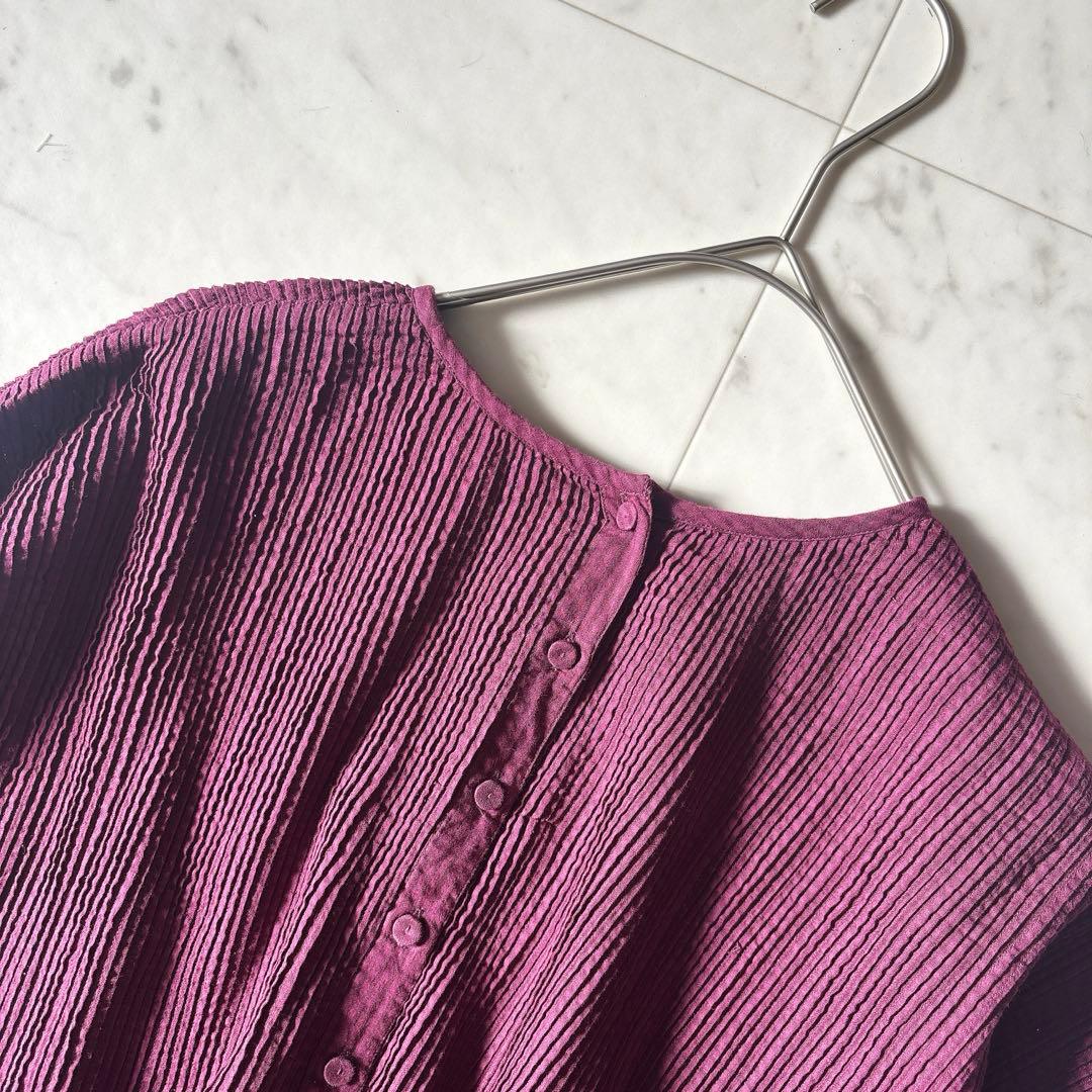 美品 メゾンドソイル ピンタック ギャザーブラウス コットンボイル 綺麗色