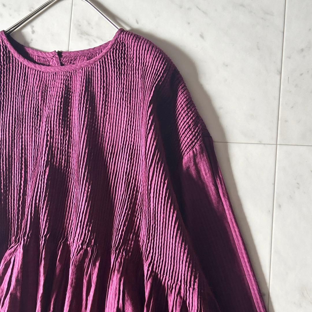 美品 メゾンドソイル ピンタック ギャザーブラウス コットンボイル 綺麗色