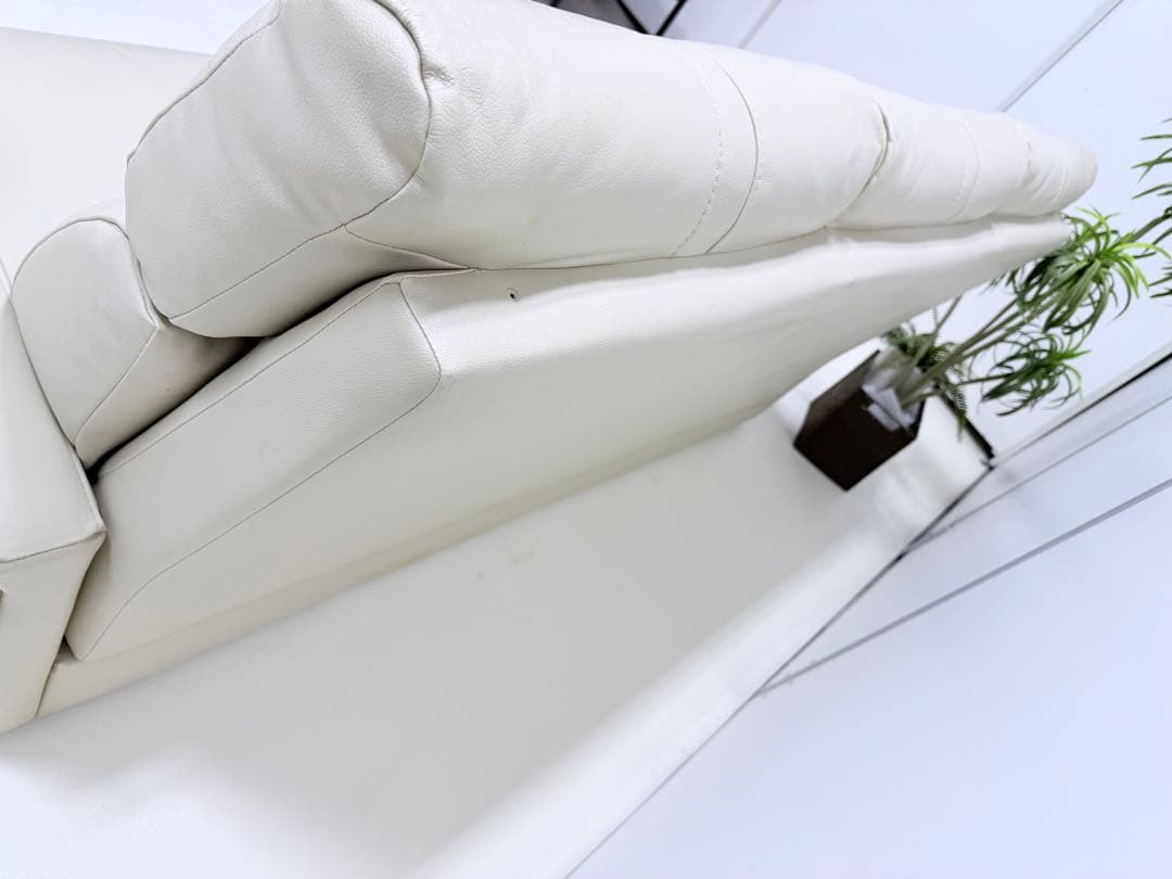 ニトリ　クリーム色 5人掛け レザー ソファ　2点セット