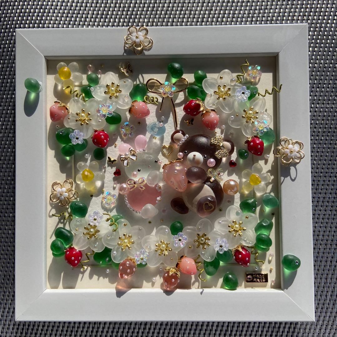 ♡いちごの中でいちごプレゼント♡シーグラスアート おおきなくまさん＆うさぎさん