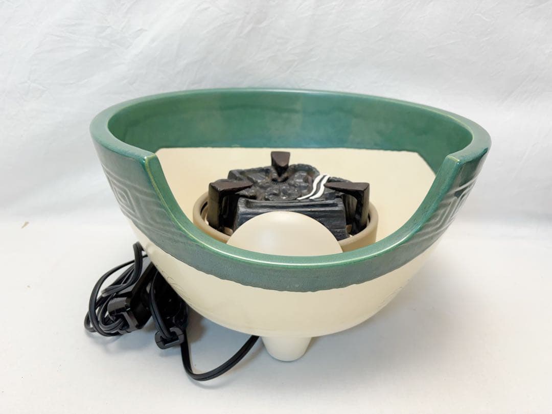 茶道具 織部 紅鉢型 野々田商店製電熱器 松地紋釜 敷板付 2点セット 紙箱