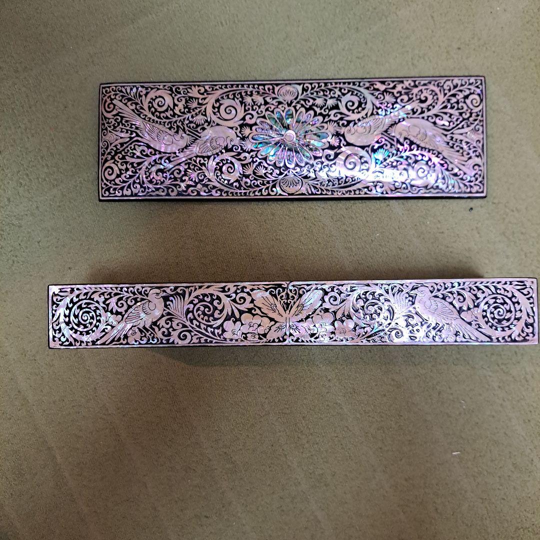 螺鈿が美しい韓国の貝殻装飾のアクセサリーケース、小物入れ、ペンケース