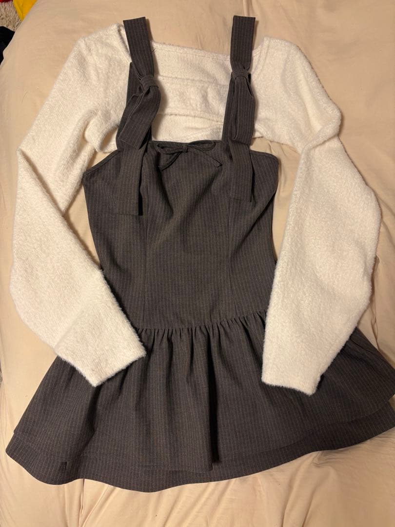 Bunny Lis ふわもこボレロ×ストライプミニワンピセット