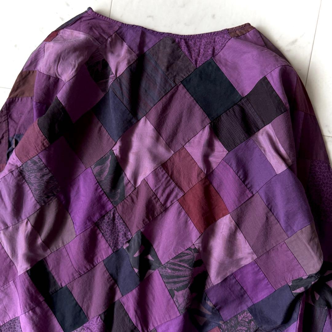 美品 ヨーガンレール コットンシルク パッチワークブラウス M パープル 絹
