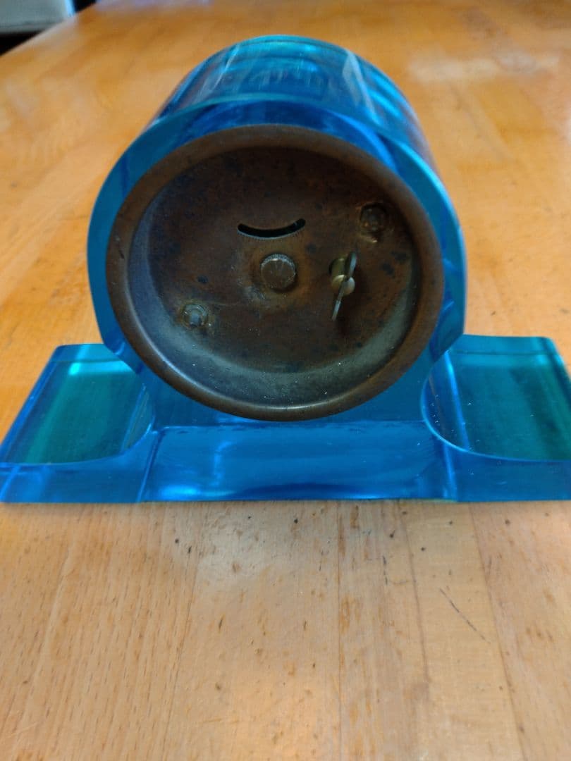 精工舎　青いウランガラス　置時計　ヴィンテージ　稼動品　ゼンマイ式