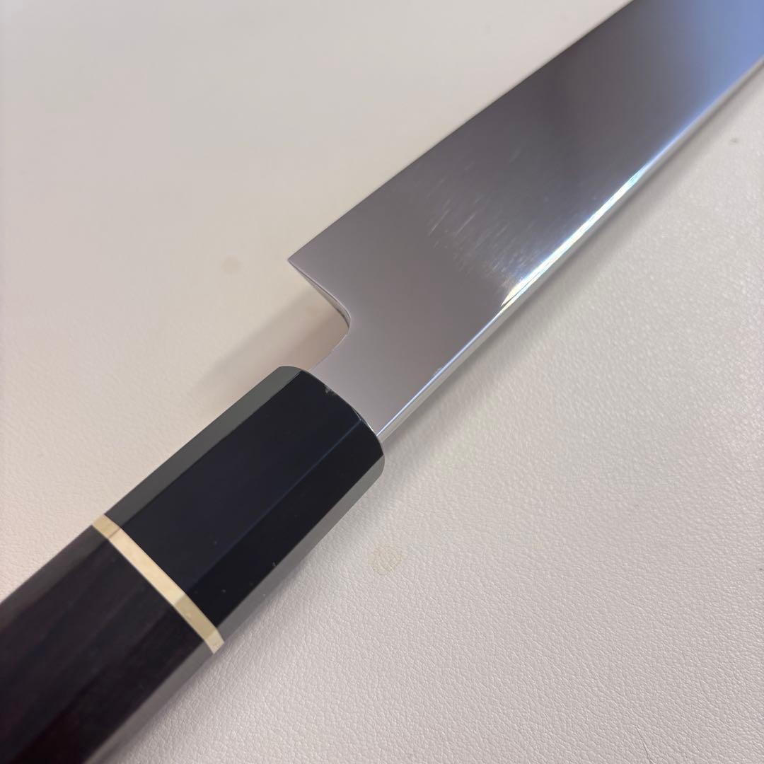 【鞘付き】 270mm柳刃包丁 鏡面　黒檀水牛八角柄 全鋼 和包丁'ᙁ