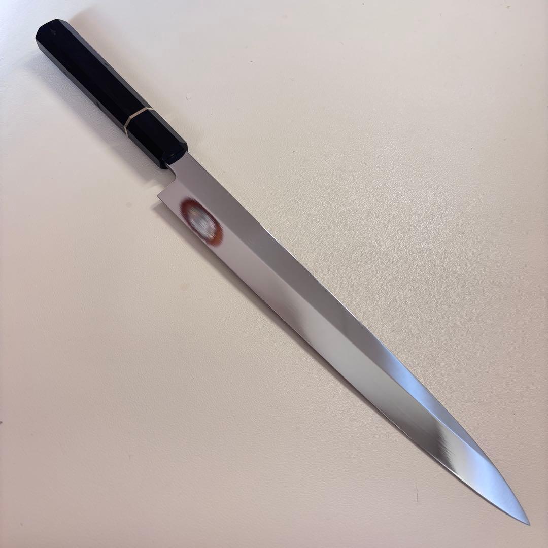 【鞘付き】 270mm柳刃包丁 鏡面　黒檀水牛八角柄 全鋼 和包丁'ᙁ