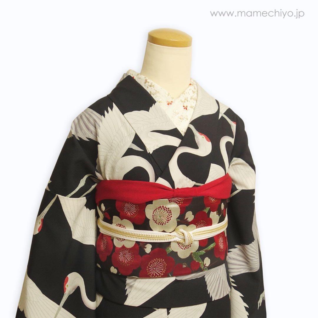 豆千代モダン　正絹　袋帯　西陣織　 鶴梅