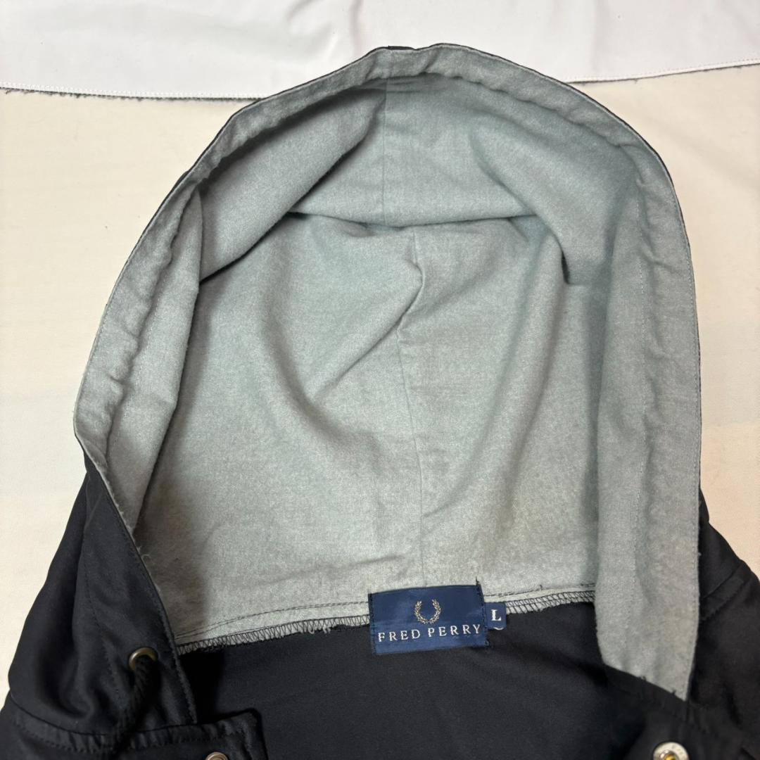 90s FRED PERRY フード付き コーチジャケット ナイロン 黒系 L