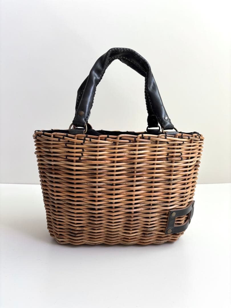 美品★eb.a.gos エバゴス　トートバスケットレザーハンドル　黒　カゴバッグ