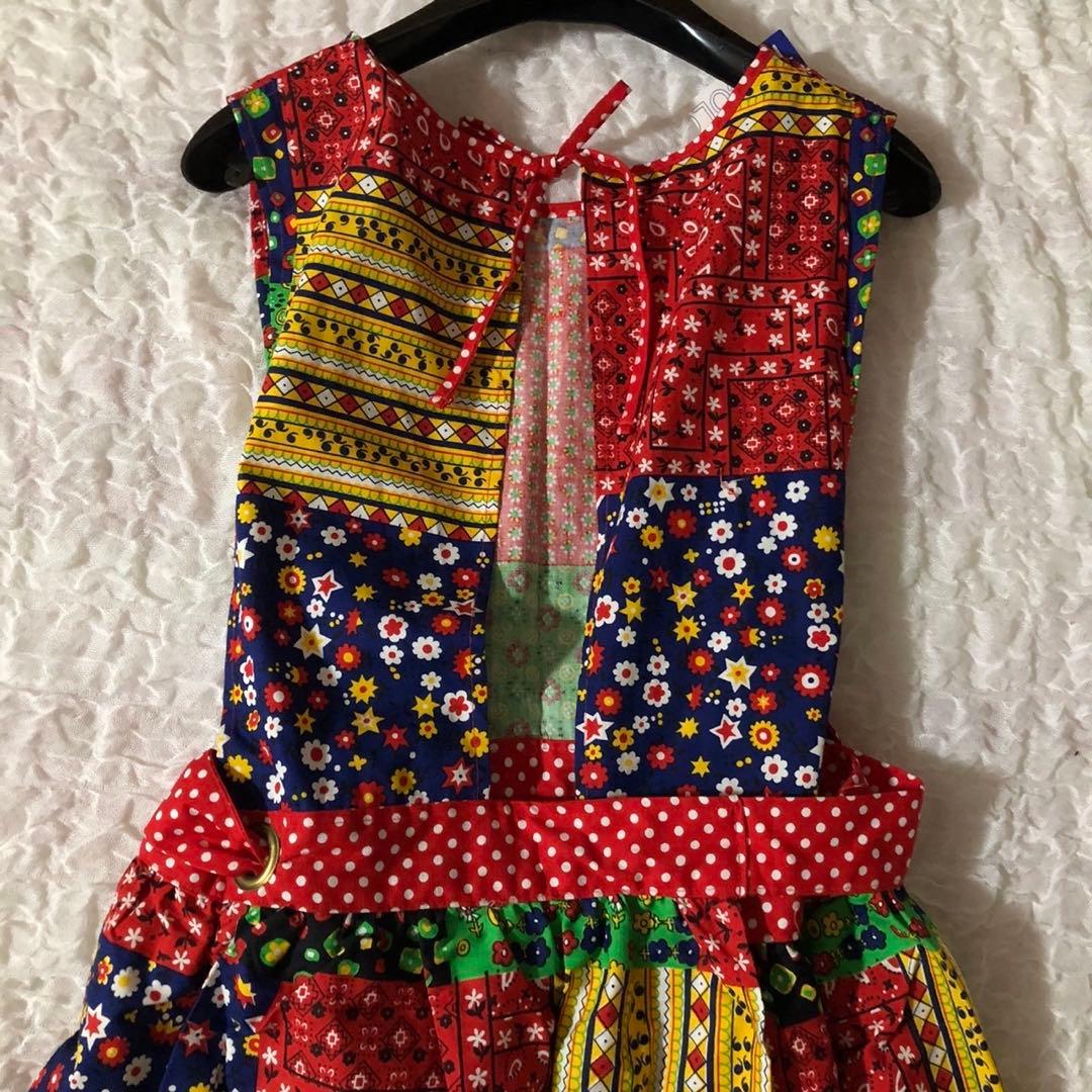 レトロポップ　総柄　エスニック　アジアン　ロング　エプロンドレス