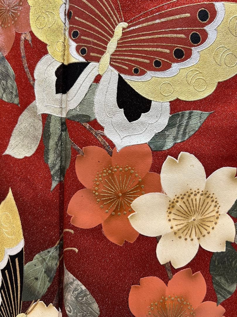 振り袖　フルセット　長襦袢付　成人式　金彩加工　ラメ入り　焼箔　長尺袋帯　712