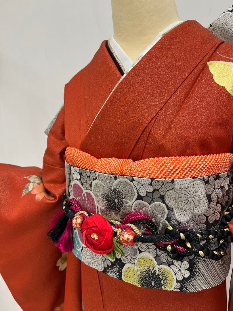 振り袖　フルセット　長襦袢付　成人式　金彩加工　ラメ入り　焼箔　長尺袋帯　712