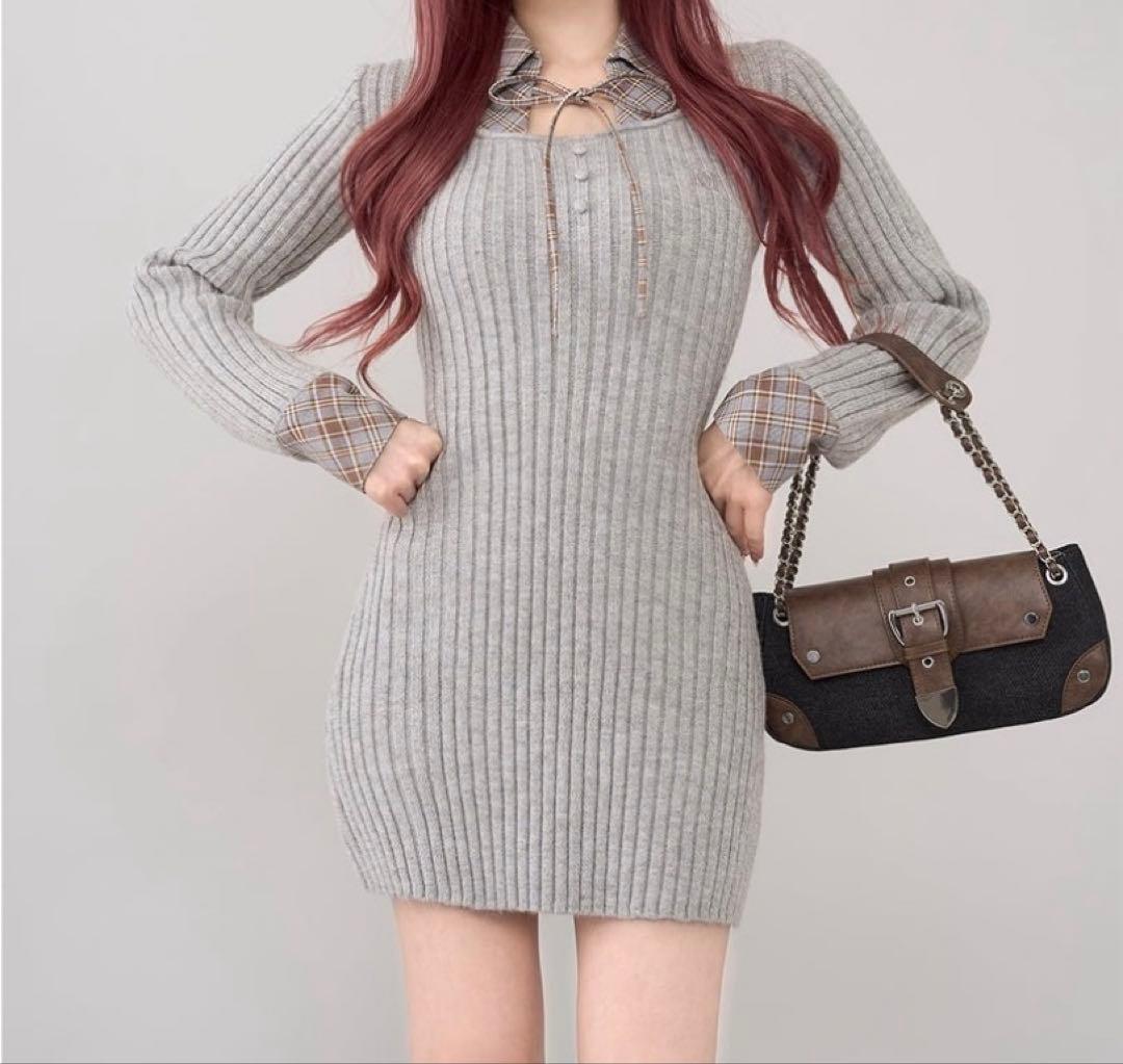 Darich レイヤードライクニットミニワンピース