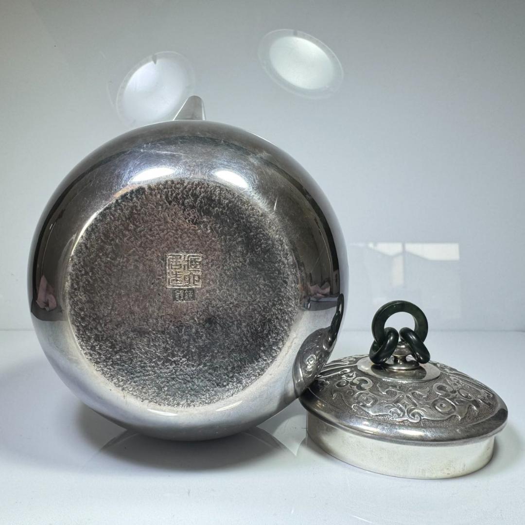 純銀製 蔵六 砲口湯沸 貴石摘 銀瓶 箱付 古美術品 純銀保証 湯沸 やかん