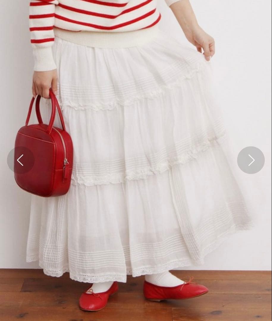 Dot＆Stripes ボイルレースピンタック ケープカラーブラウス　スカート